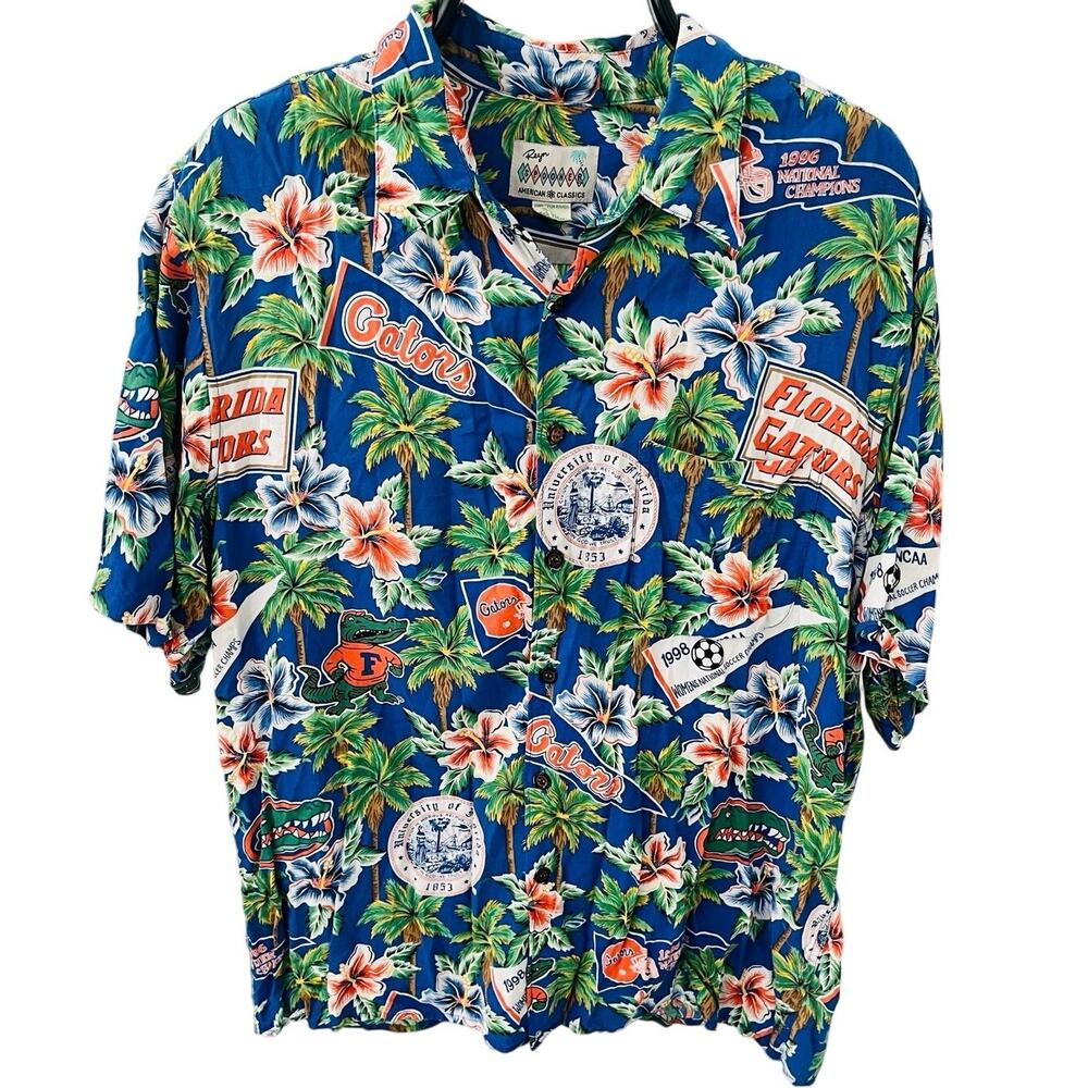 Vintage Reyn Spooner Florida Gators Hawaiian Shirt Blue Rayon NCAA 90s Men’s L
